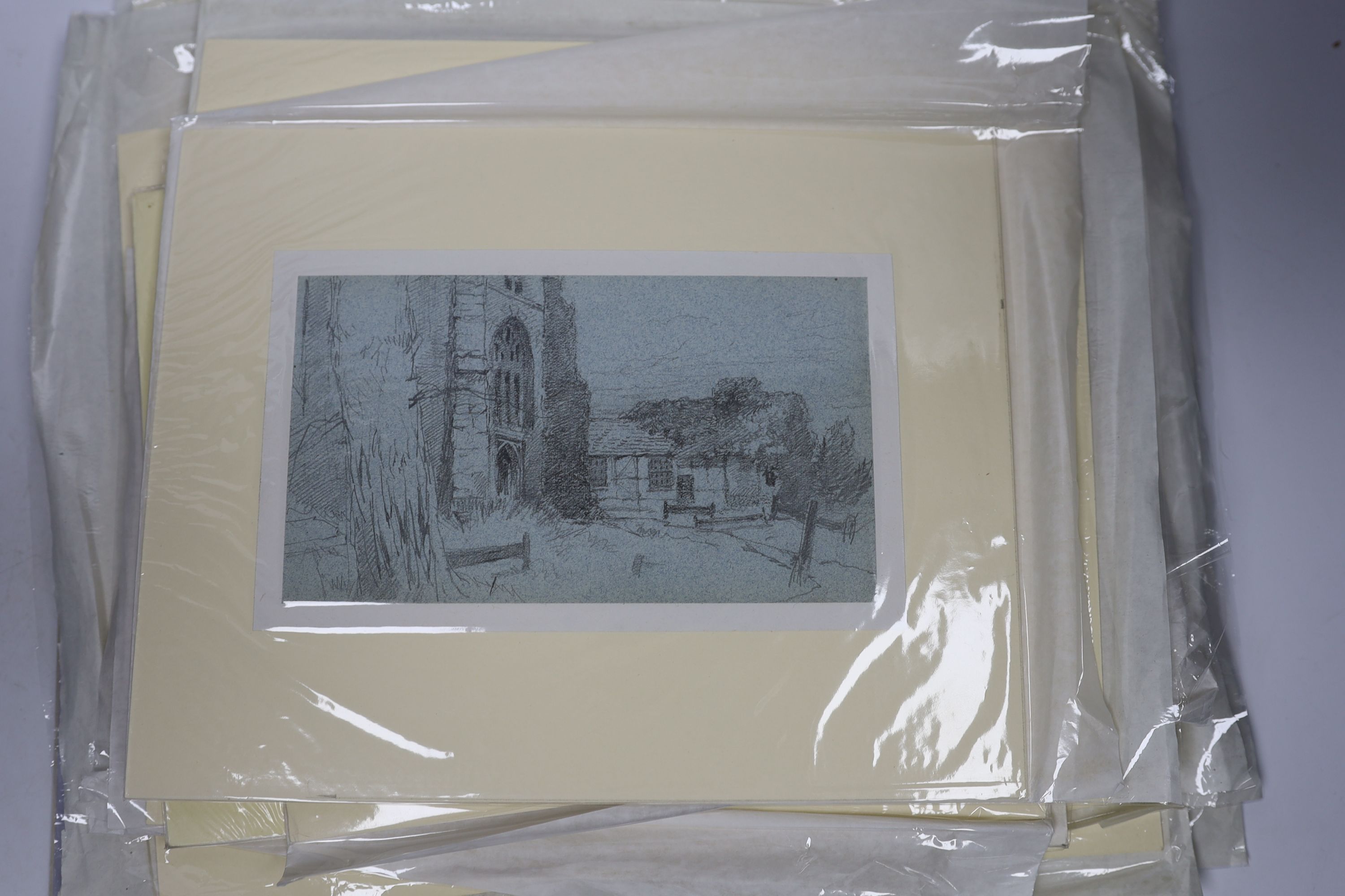 Twenty-three 19th century and later pencil, ink and watercolour sketches, Landscapes and architectural designs, including examples by Edward Goodall, unframed, largest 15.5cm x 20.5cm